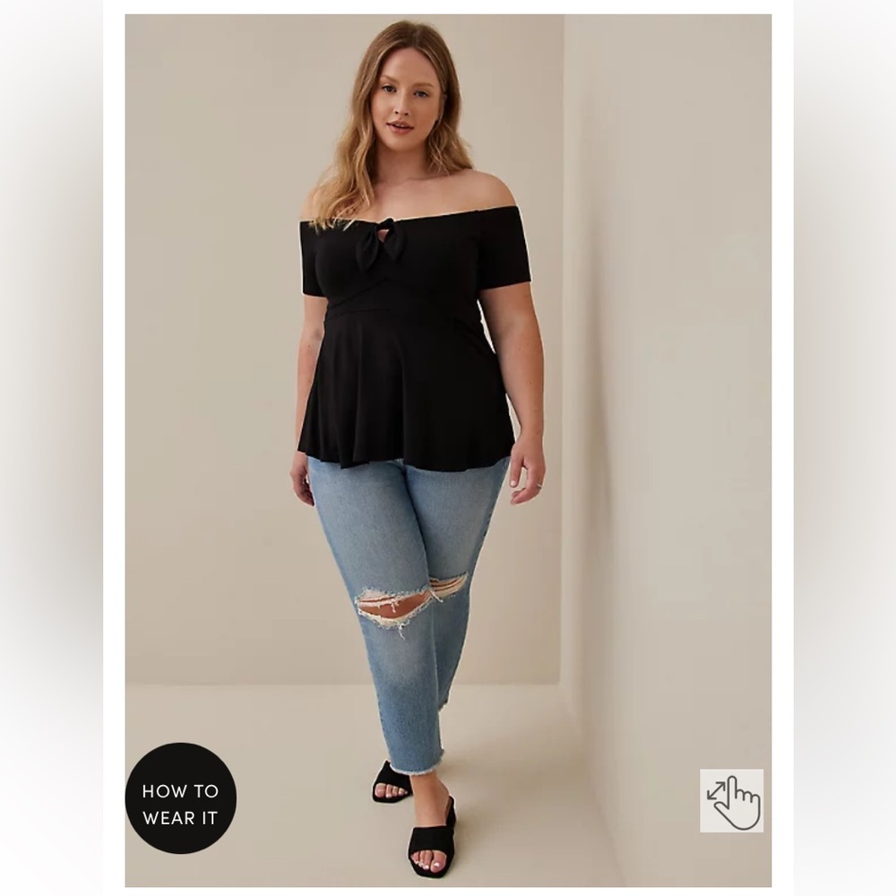 Torrid Babydoll Super Soft Tie-Front Off-Shoulder Top Size 0X NWT - Picture 3 of 6